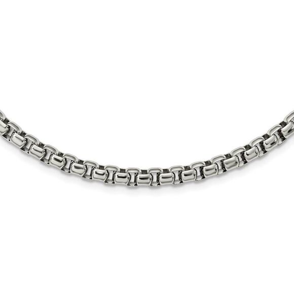 Mens 6mm Stainless Steel Polished Rounded Box Chain Necklace, 24 Inch - Picture 2 of 7